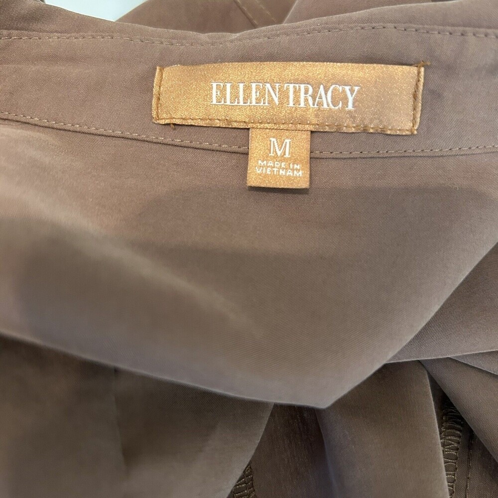 ELLEN TRACY Long Roll Tab Zip Tunic Jacket Size M Taupe Brown Duster Lightweight - Picture 7 of 9